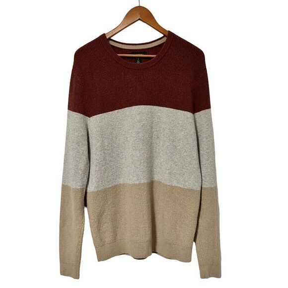 NORDSTROM Wool Alpaca Blend Colorblock Knit Sweater Size L Orange Striped Men’s - Picture 1 of 6